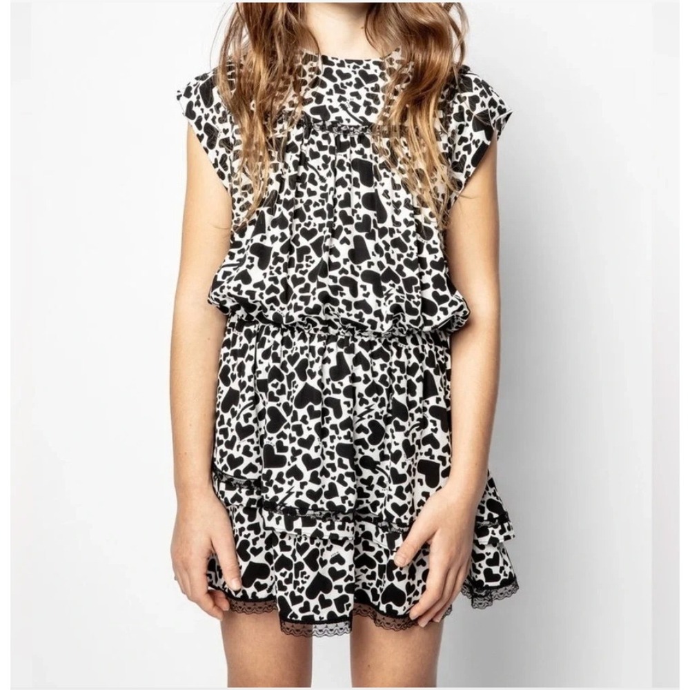 Zadig & Voltaire Freja Dress Girls 12 XS All-over Heart Guitars Print Viscose